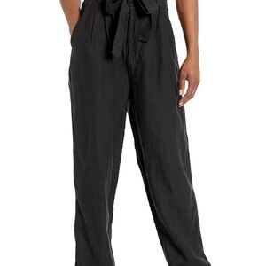 Joie Nordstrom women’s black paper bag 100% silk belted wide leg pants size 2